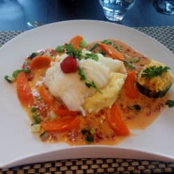 Dos de cabillaud velouté chorizo purée à l ail