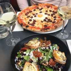 Eastern pizza and Goats Cheese salad