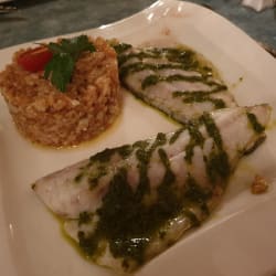 Bar au pistou et risotto d'épeautre 