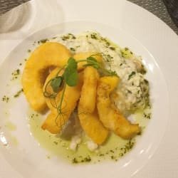 Choco marinado com risotto