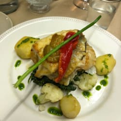 Tourbot with baby potatoe and spinach