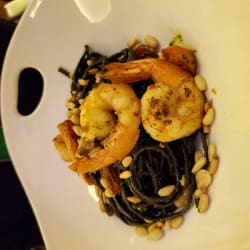 Shrimp with black linguine