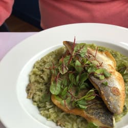 Róbalo(Lubina) sobre arroz de almejas