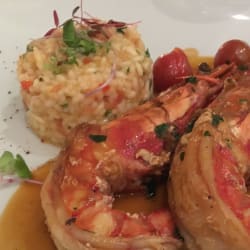 Crevettes géantes tigrées avec son risotto à la langouste